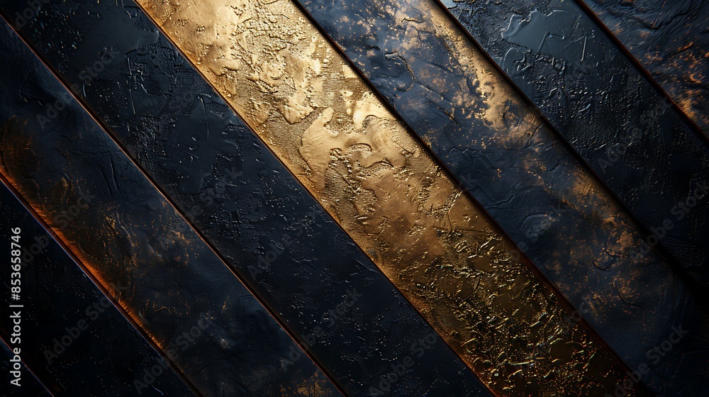 Reflective gold chevron stripes on a matte black background, for a luxurious and elegant visual effect. The shimmering gold chevrons stand out against the matte black, enhancing the rich look. 