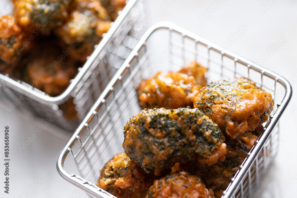 street food truck fried broccoli in batter