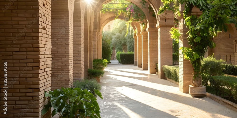 Morning light shines on the ancient Babylonian gardens, revealing preserved arched vaults. Concept Travel, History, Architecture, Gardens, Ancient Wonders Morning light shines on the ancient Babylonian gardens, revealing preserved arched vaults. Concept Travel, History, Architecture, Gardens, Ancient Wonders