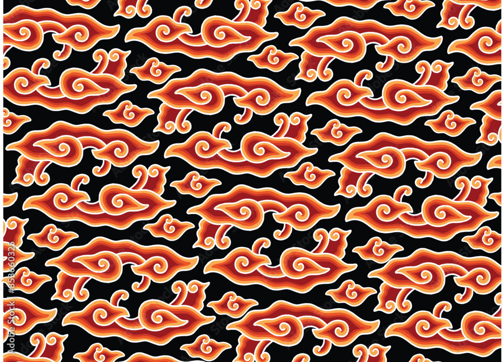 Motif Mega Mendung, batik motif typical of West Java Indonesia, curved line pattern with cloud objects, with developments and various artistic colors Motif Mega Mendung, batik motif typical of West Java Indonesia, curved line pattern with cloud objects, with developments and various artistic colors