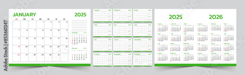 Monthly calendar template for 2025 year. The Week start on Sunday. Desk calendar 2025 design, simple and clean design, Wall calendar for print, digital calendar, Corporate design planner template.