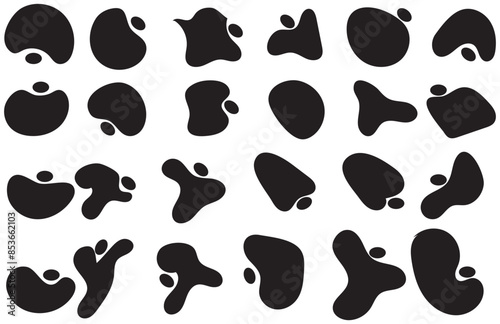 coloring and black/white Blob shape organic set. Fluid cooler blob shape vector for abstract design. Abstract watery forms template. Organic blobs set icon on transparent background.