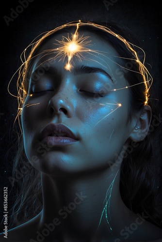 Futuristic Woman with Third Eye - Vision of Superhuman Powers. or Otherworldly Alien.
A portrait of a woman who developed her mind and opened her third eye.