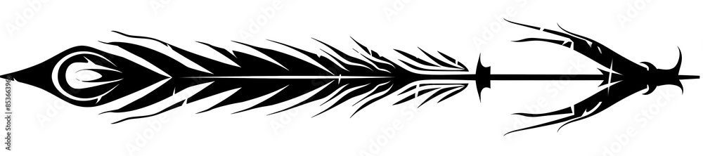 Sleek Black Arrow with Tribal Spiral Design on White Background Sleek Black Arrow with Tribal Spiral Design on White Background