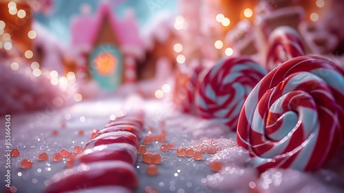 Whimsical Candy Wonderland with Gingerbread Houses and Lollipops photo