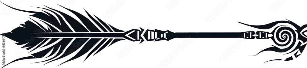 Tribal Black Arrow with Spiral End on White Background Tribal Black Arrow with Spiral End on White Background