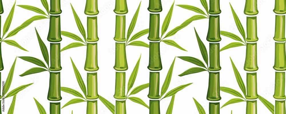 Obraz premium Stylized bamboo leaves, vibrant greens, flat design, clean lines ,The images are of high quality and clarity