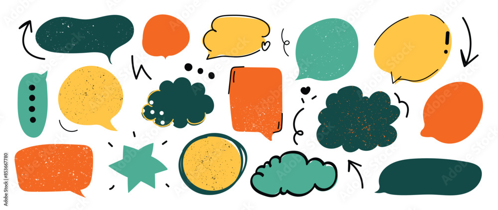 Cute hand drawn speech bubble vector set.
