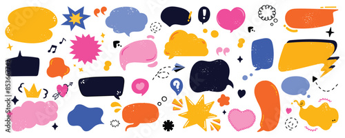Cute hand drawn speech bubble vector set.