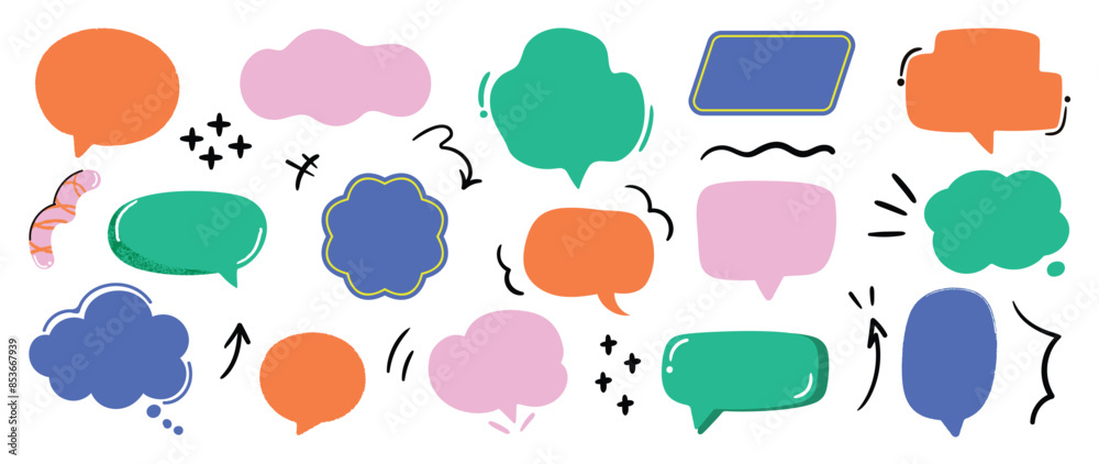 Cute hand drawn speech bubble vector set.