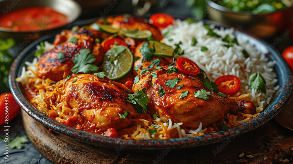 Aromatic Indian Biryani With Fiery Chicken Bokeh Blur Aromatic Indian Biryani With Fiery Chicken Bokeh Blur