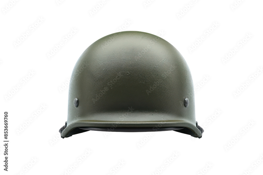 Front view of a green military helmet on a white background. Perfect for themes related to army, soldier, combat, and protection. Front view of a green military helmet on a white background. Perfect for themes related to army, soldier, combat, and protection.