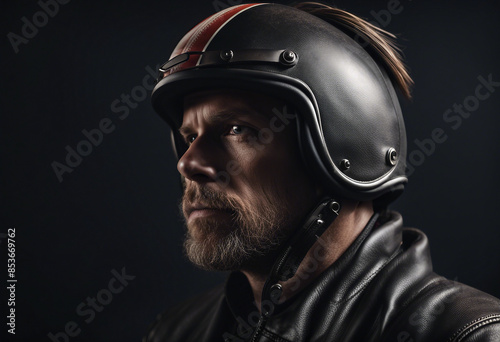 portrait of an American biker man, isolated white background © abu