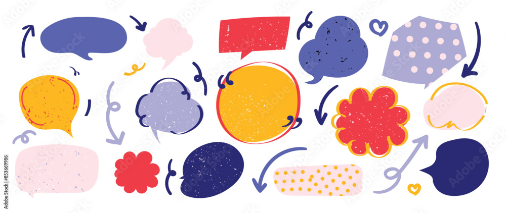 Naklejka premium Cute hand drawn speech bubble vector set.