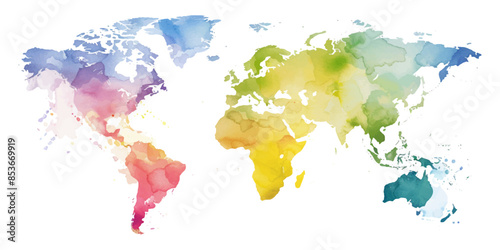 Watercolor world map on a white background