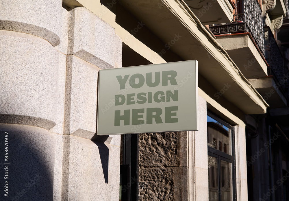 Mockup of customizable horizontal sign on building Stock Template ...