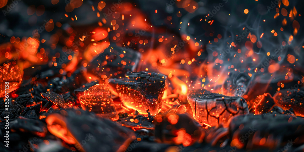 Fiery Sparks and Embers Rising from a Dark Burning Fire Fiery Sparks and Embers Rising from a Dark Burning Fire