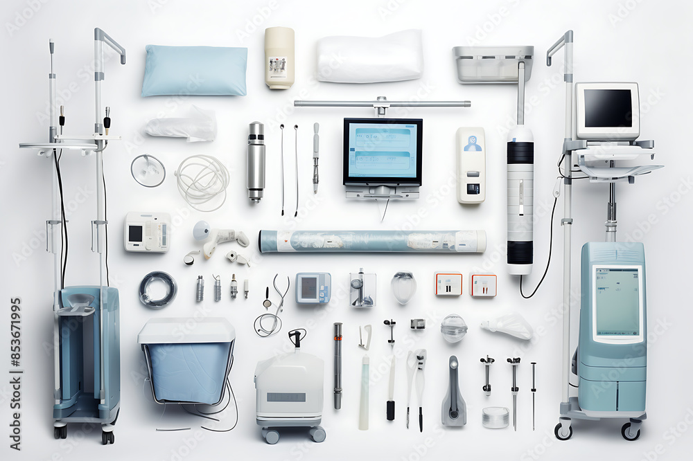 Medical equipment on a white background. 3d rendering. Computer digital drawing. Medical equipment on a white background. 3d rendering. Computer digital drawing.