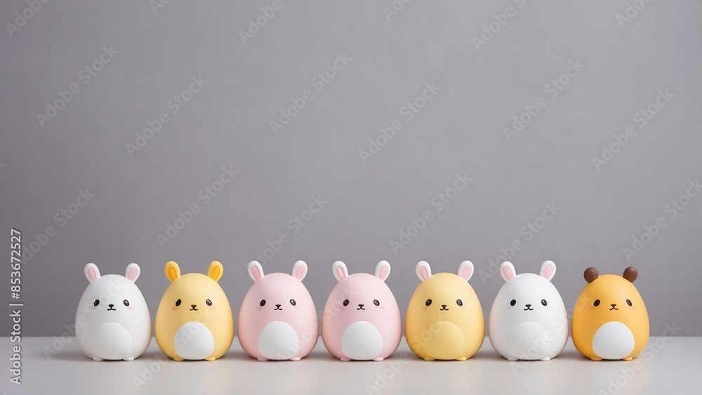 Row of Adorable Animal Figurines on a Gray Background Row of Adorable Animal Figurines on a Gray Background