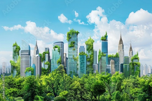 Green Cityscape skyline Concept ,Urban Development ,Green Cities ,Sustainable Infrastructure, Cityscape Transformation photo