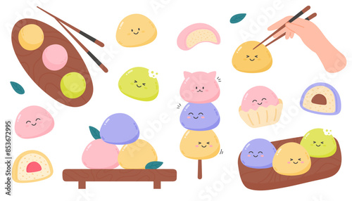 Photography Japanese Mochi rice dessert big vector set