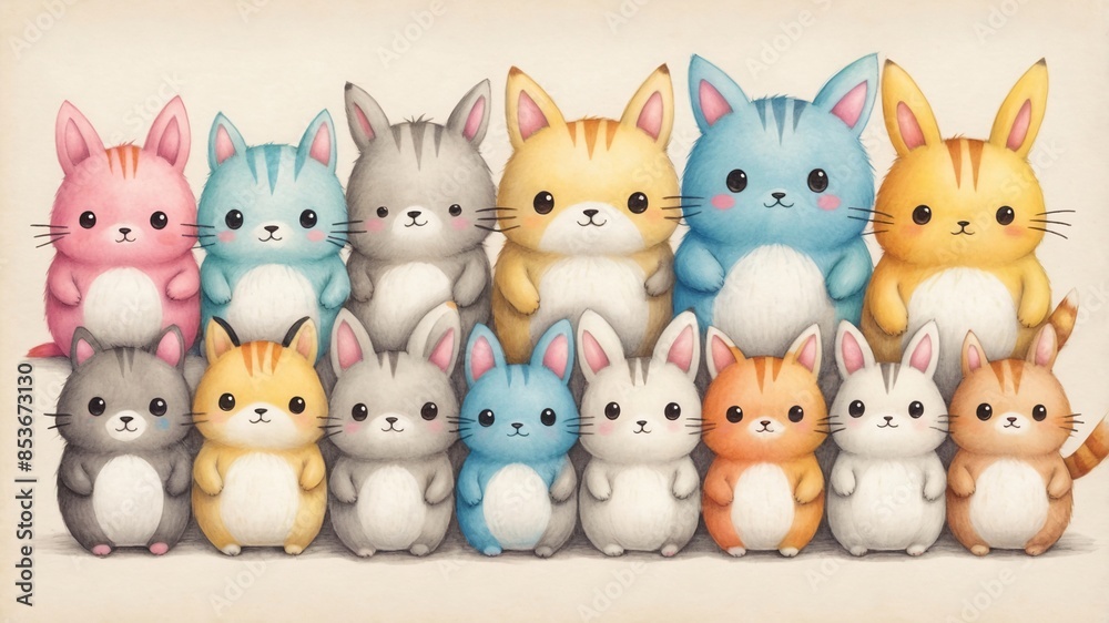 A Group of Cute Cartoon Cats A Group of Cute Cartoon Cats