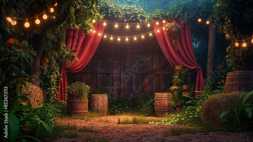 Enchanted Evening Garden with String Lights and Rustic Decor photo