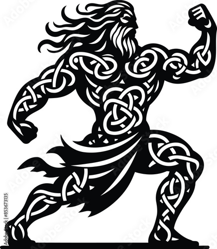 zeus in silhouete with celtic knot pattern illustration