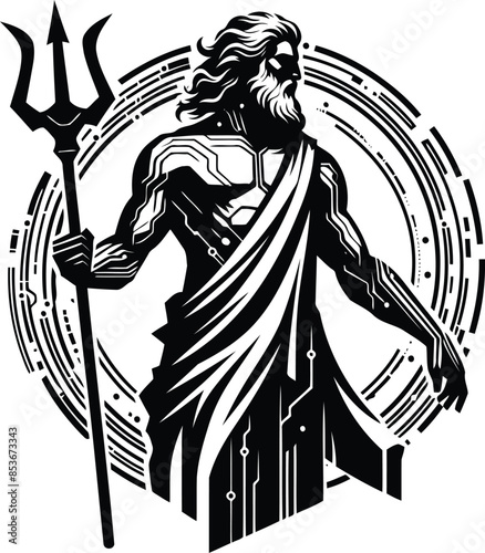 zeus silhouete with cyberpunk pattern illustration