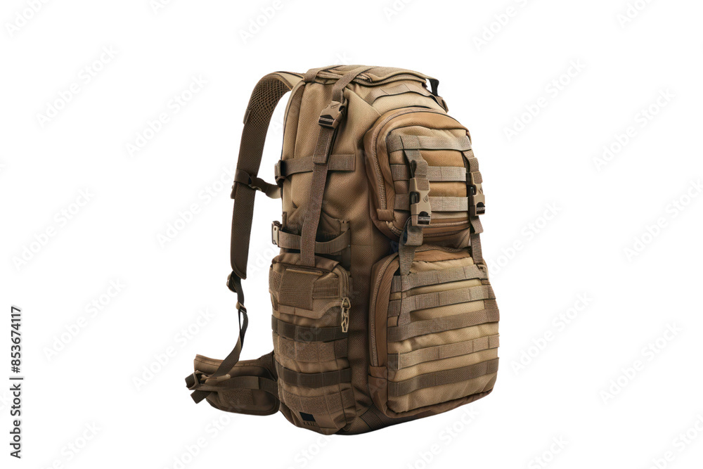 High-quality tactical backpack in tan color with multiple compartments and adjustable straps, ideal for outdoor activities and adventures. High-quality tactical backpack in tan color with multiple compartments and adjustable straps, ideal for outdoor activities and adventures.