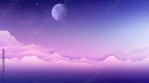 Purple gradient mystical moonlight sky with clouds and stars phone background wallpaper