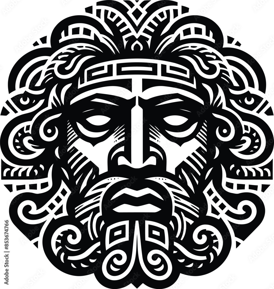zeus in silhouete with Polynesian ethnic pattern illustration zeus in silhouete with Polynesian ethnic pattern illustration