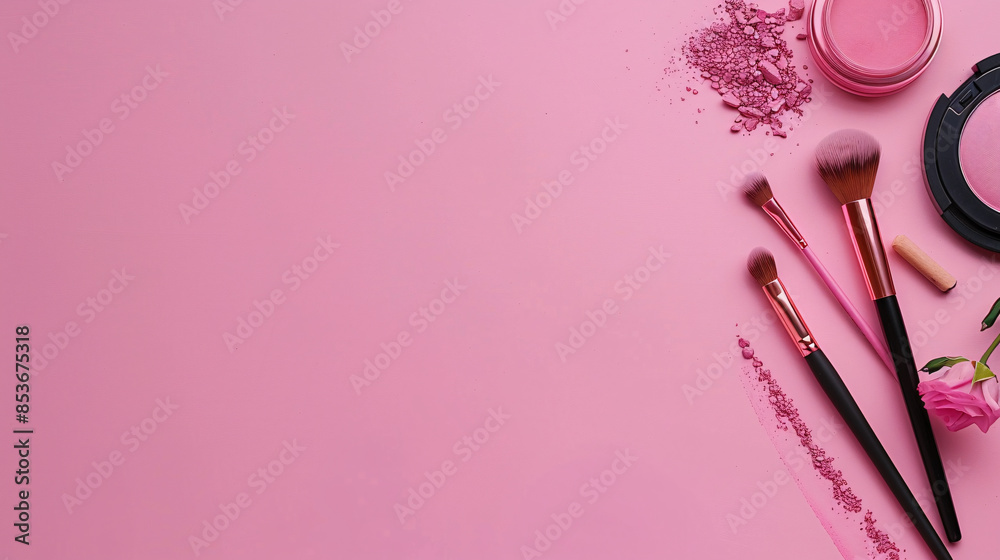 a pink makeup brushes and crushed eyeshadow a pink makeup brushes and crushed eyeshadow