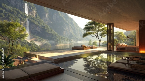 A Modern Bedroom With An Outdoor Terrace And Nature View (3D Render), High Quality, HD