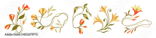 Art Nouveau floral frames, corners, and borders. Vector.