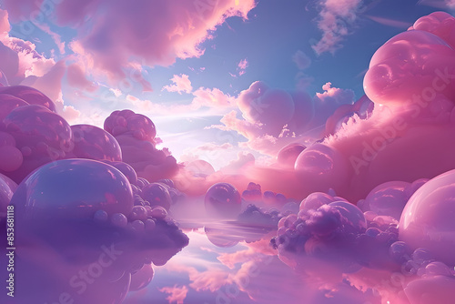 Abstract fantasy landscape purple Cumulus clouds aesthetic background