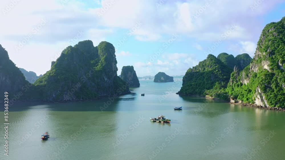 Aerial view of Vietnam sea at Halong Bay and blue sky Aerial view of Vietnam sea at Halong Bay and blue sky