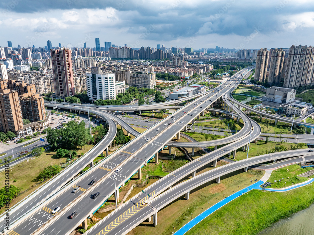 Fototapeta premium Overlooking modern city overpass, Changsha, Hunan