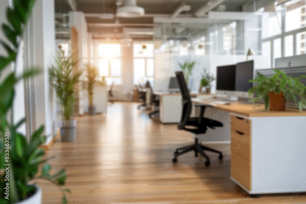 A large open office space with a lot of natural light and plants A large open office space with a lot of natural light and plants