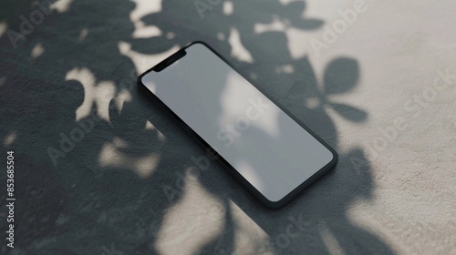 Elegant Smartphone Design Meets Nature: A Modern Device Amidst Leafy Shadows. Generative AI