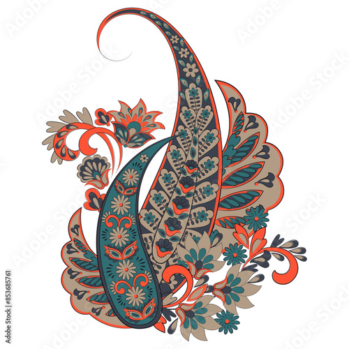 Paisley vector isolated pattern. Damask floral illustration in batik style