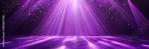 Purple stage light background with shining rays and sparkles for product presentation