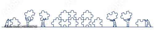 flat  banner illustration of people with puzzle pieces