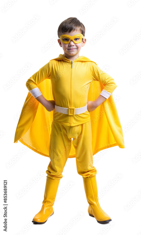 Confident Superhero Boy in Yellow Costume Standing Proudly isolated on transparent
Confident Superhero Boy in Yellow Costume Standing Proudly isolated on transparent