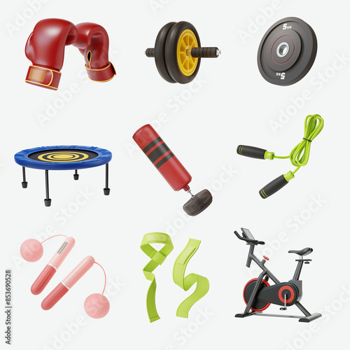 3D gym workout equipment set