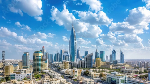 MANAMA, Bahrain - Above panorama of Manama, Bahrain featuring the World Trade Center and several other tall structures
