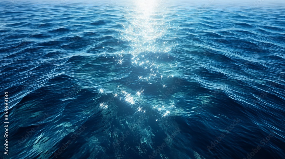 Sunlit Ocean Waves with Sparkling Reflections in a Bright Blue Seascape Sunlit Ocean Waves with Sparkling Reflections in a Bright Blue Seascape