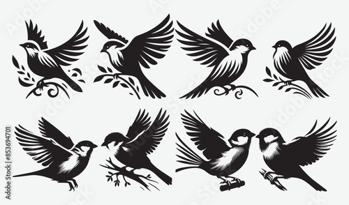 Birds Silhouette Vector Collection Hand drawn