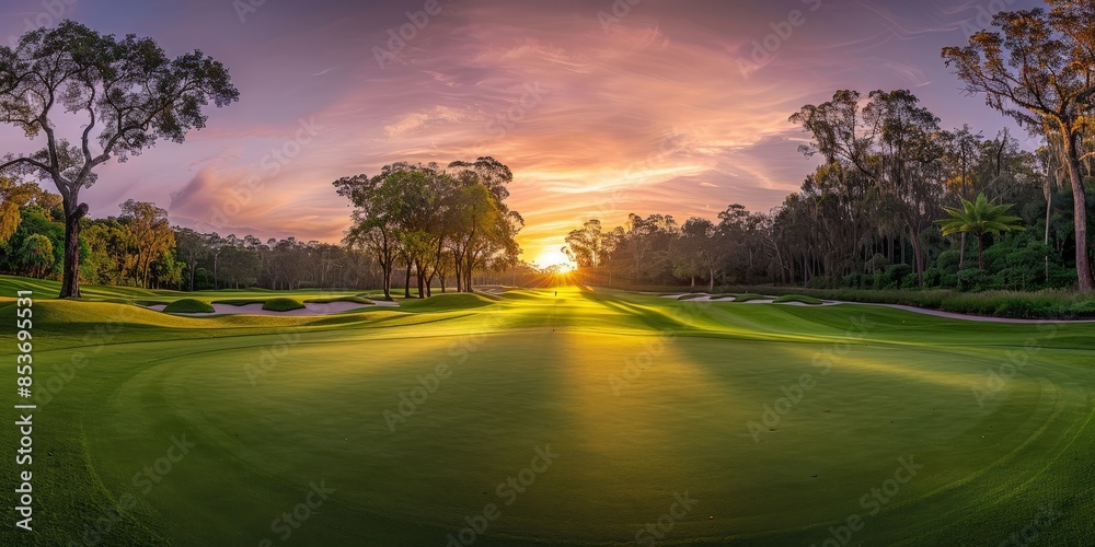 Sunset Glow Over a Picturesque Golf Course Sunset Glow Over a Picturesque Golf Course