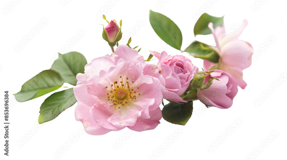 Rosa damascena flower on white background